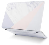 KECC Macbook Case with Cut Out Logo + Keyboard Cover + Slim Sleeve + Screen Protector + Pouch |White Marble with Pink Grey