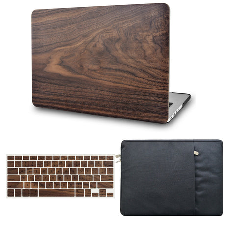 KECC Macbook Case with Cut Out Logo + Keyboard Cover and Sleeve Package |Walnut Wood